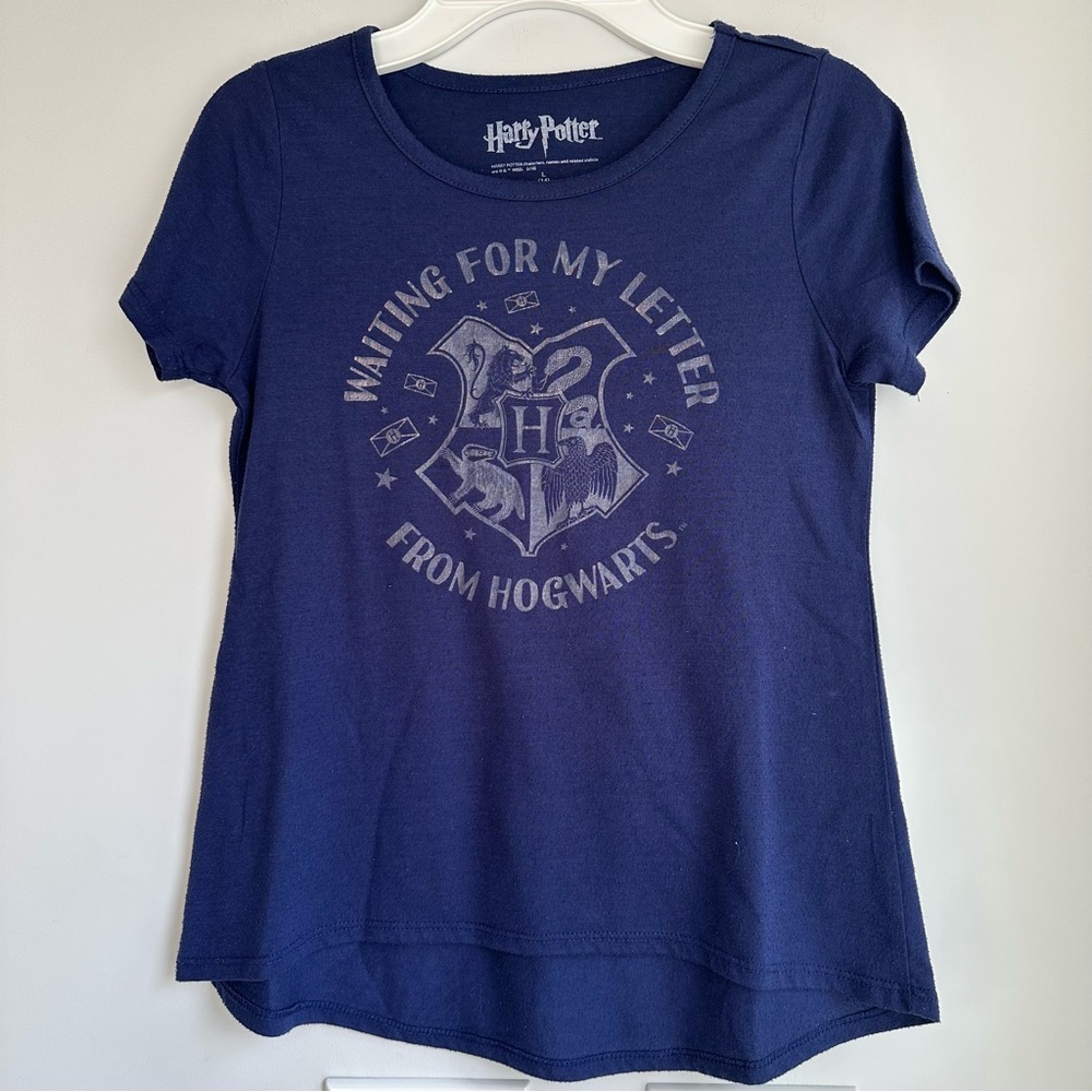 Harry Potter Girls Blue T-shirt Large 14 waiting for my letter from Hogwarts